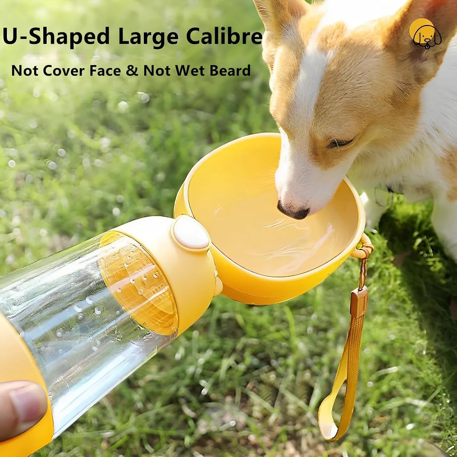 2 in 1 Dog Water Bottle and Food Container, Leak Proof Portable Dog Travel Bottle for Walking, BPA Free Pet Water Dispenser with Drinking Bowl, Lightweight for Hiking, Camping(Yellow)