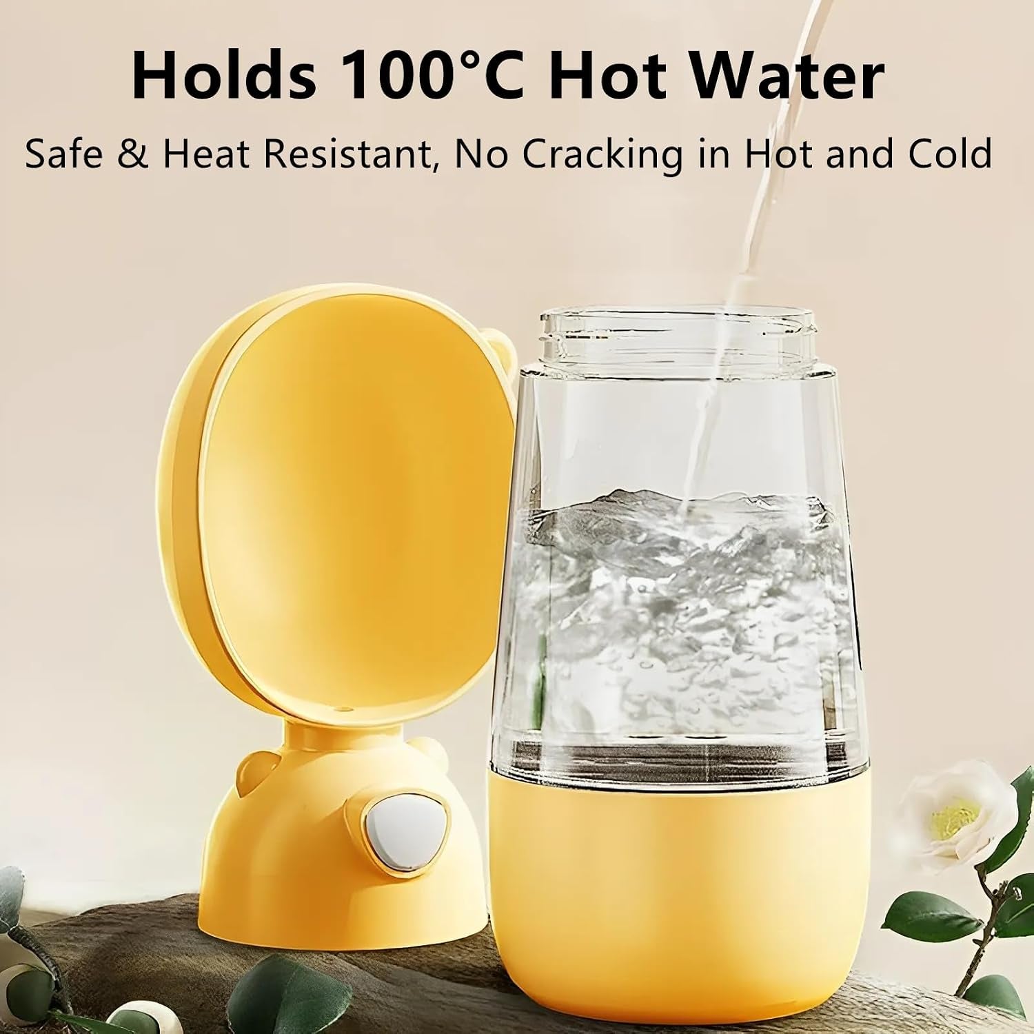 2 in 1 Dog Water Bottle and Food Container, Leak Proof Portable Dog Travel Bottle for Walking, BPA Free Pet Water Dispenser with Drinking Bowl, Lightweight for Hiking, Camping(Yellow)